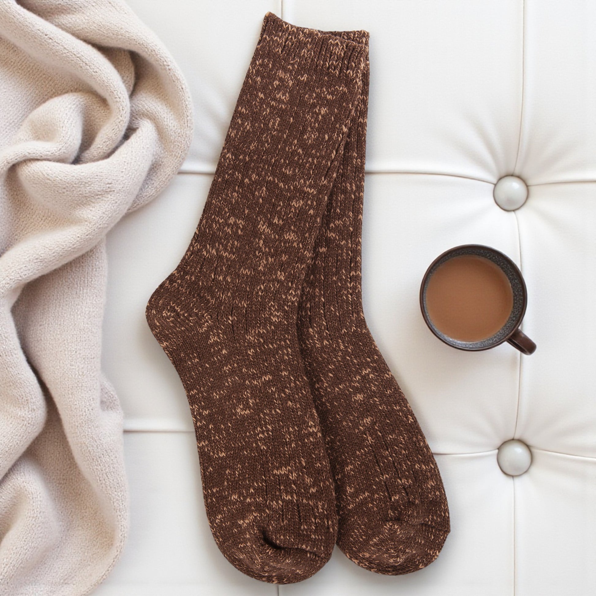 World's Softest - Cotton Slub Marled Crew Sock - Coffee - Mellow Monkey