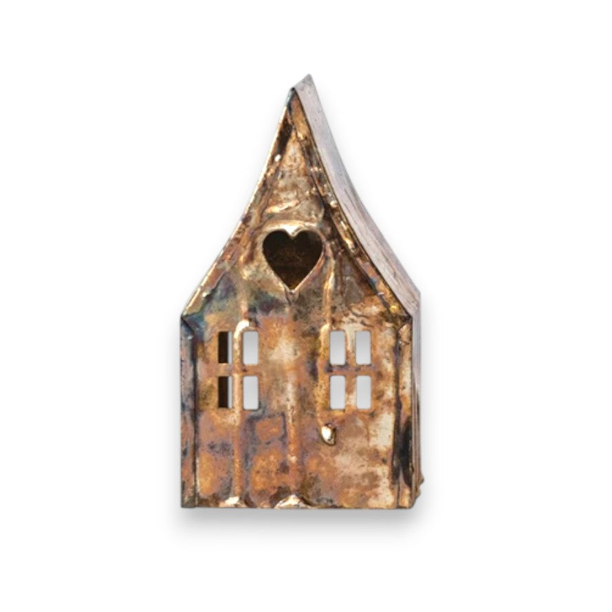Metal House Tealight Holder with Open Back and Oxidized Silver Finish - Mellow Monkey