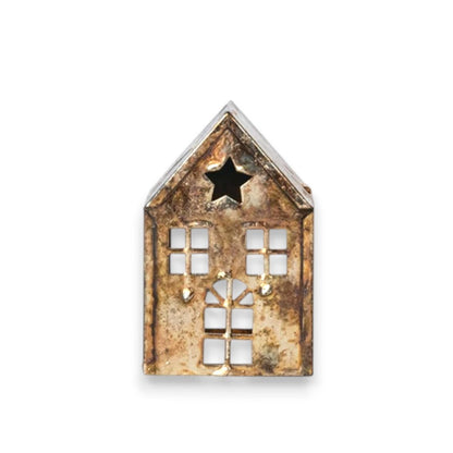 Metal House Tealight Holder with Open Back and Oxidized Silver Finish - Mellow Monkey
