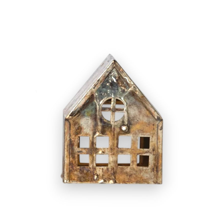 Metal House Tealight Holder with Open Back and Oxidized Silver Finish - Mellow Monkey