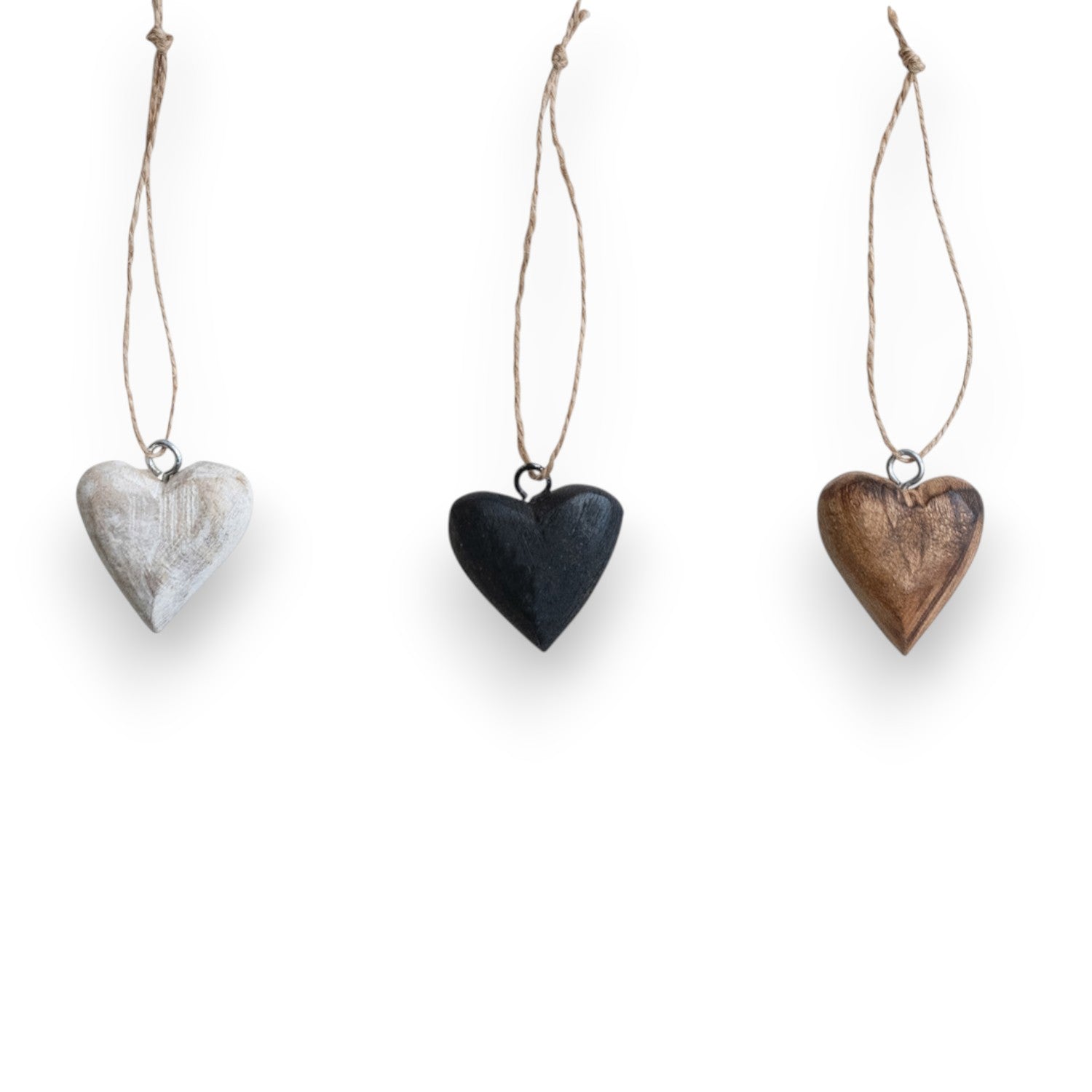 Mango Wood Heart Ornament with Jute Hanger - 1-3/4-in - Mellow Monkey