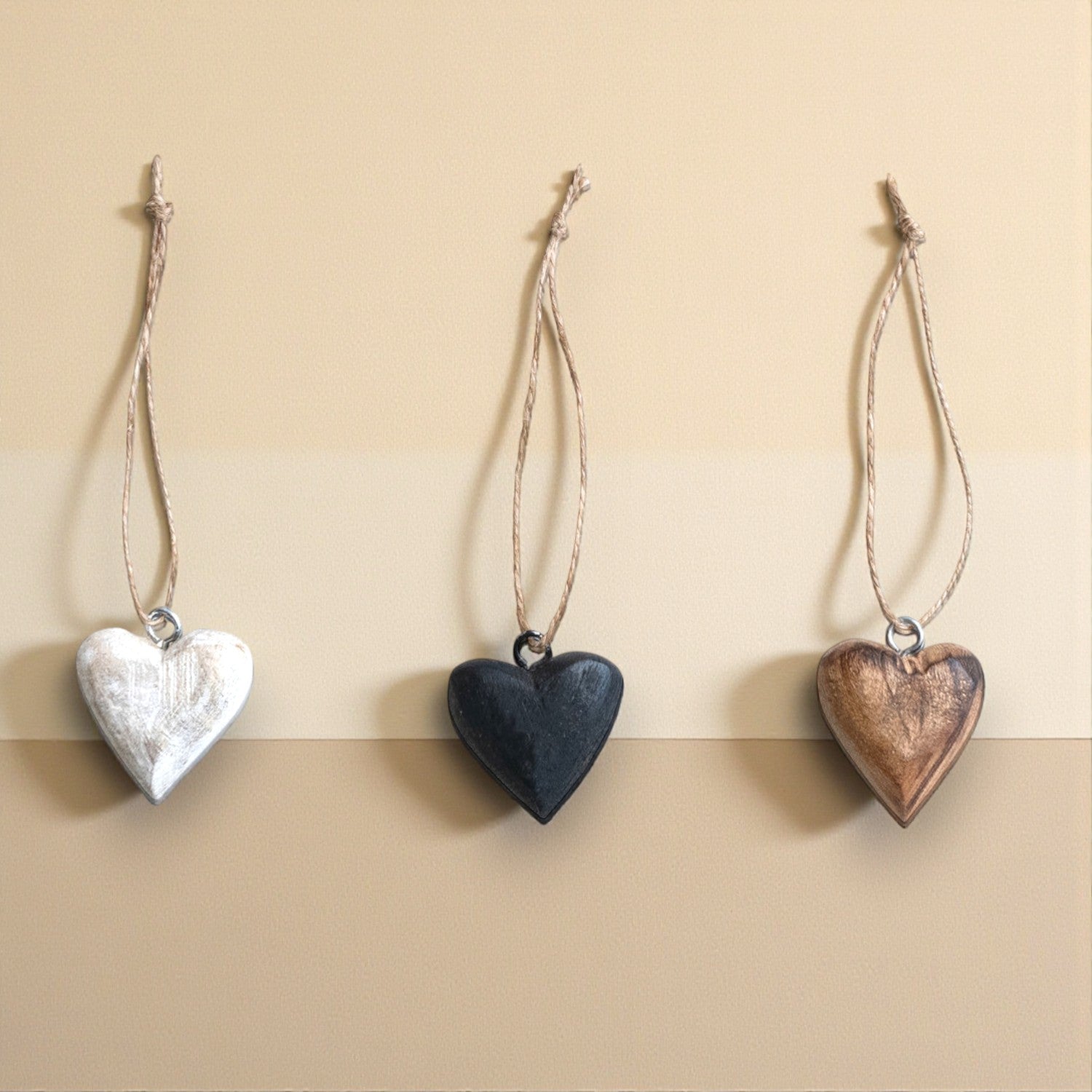 Mango Wood Heart Ornament with Jute Hanger - 1-3/4-in - Mellow Monkey