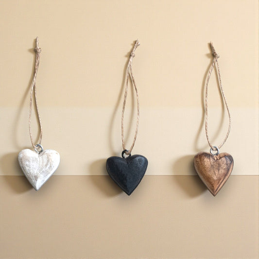 Mango Wood Heart Ornament with Jute Hanger - 1-3/4-in - Mellow Monkey