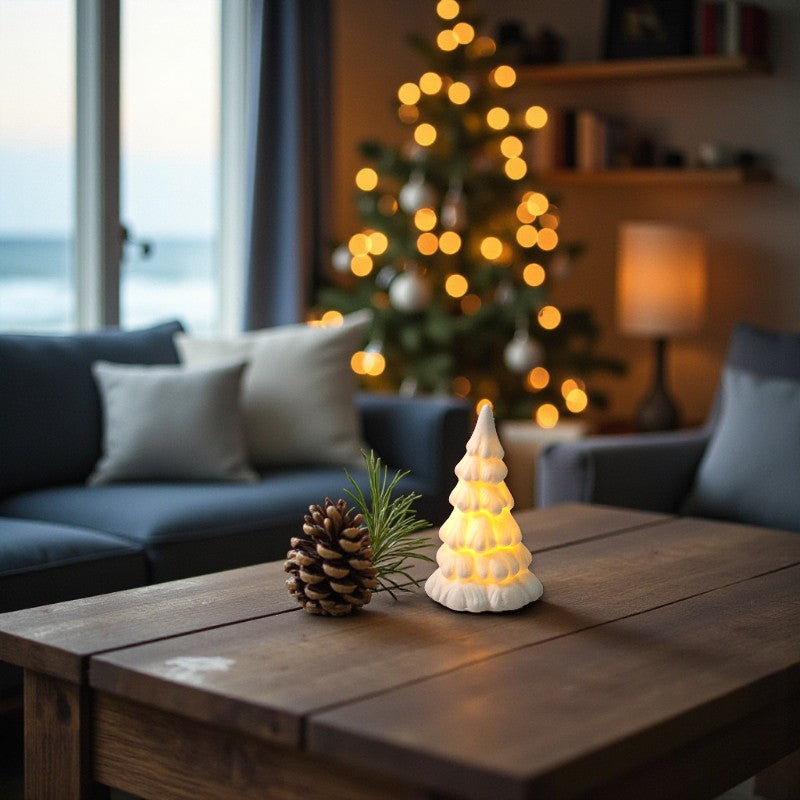 Mini Light Up Dolomite White Christmas Tree - 4-in - Mellow Monkey