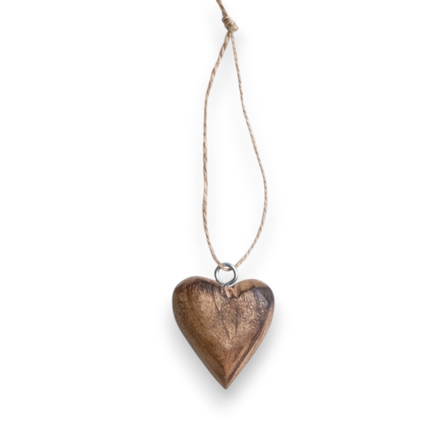 Mango Wood Heart Ornament with Jute Hanger - 1-3/4-in - Mellow Monkey