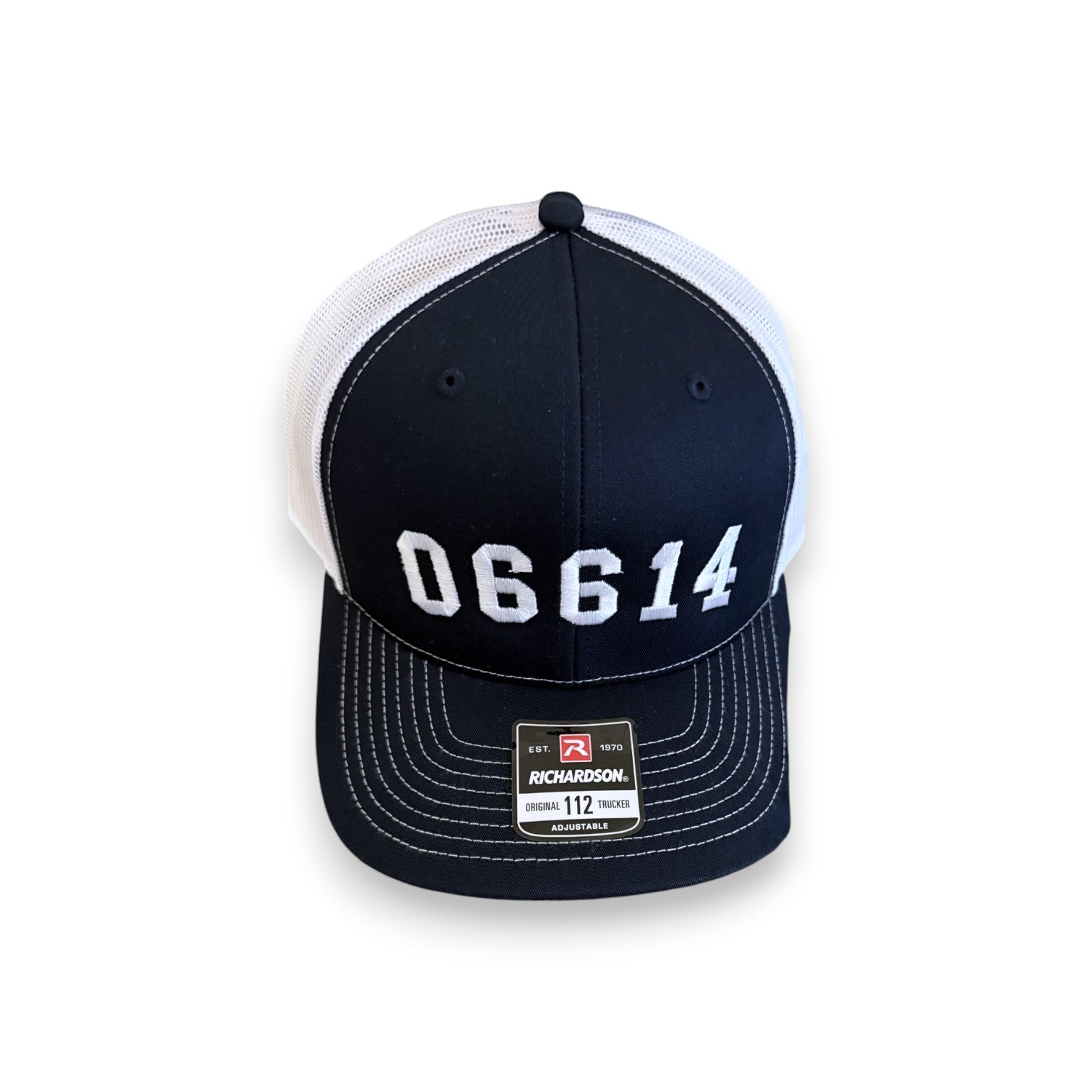 06614 Stratford Zip Code Trucker Hat NAVY and WHITE - 100% Benefits Lordship School PTA - Mellow Monkey