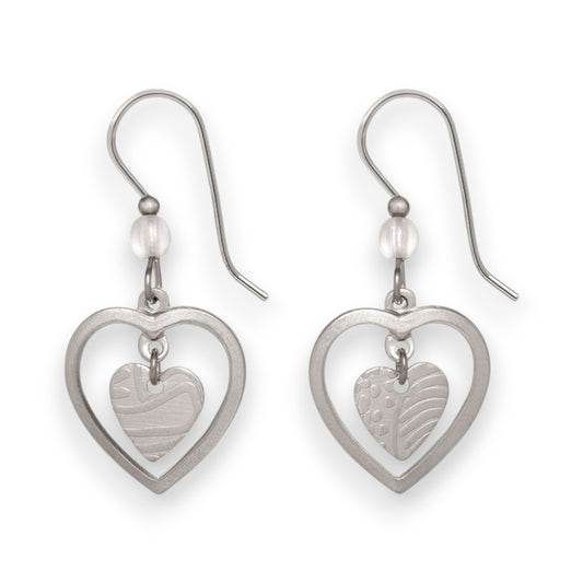 Silver Forest Silver Heart in Open Heart Earrings NE-2233 - Mellow Monkey