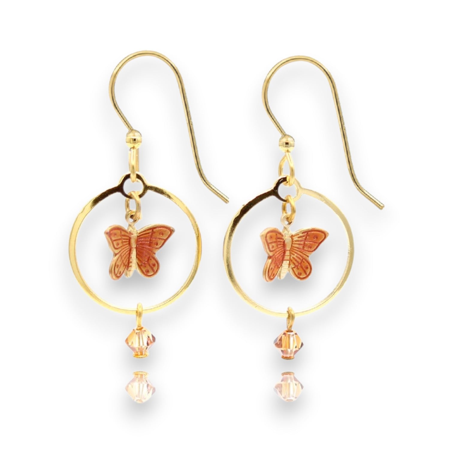 Silver Forest Golden Butterfly with Bead Circle Earrings NE-2239B - Mellow Monkey