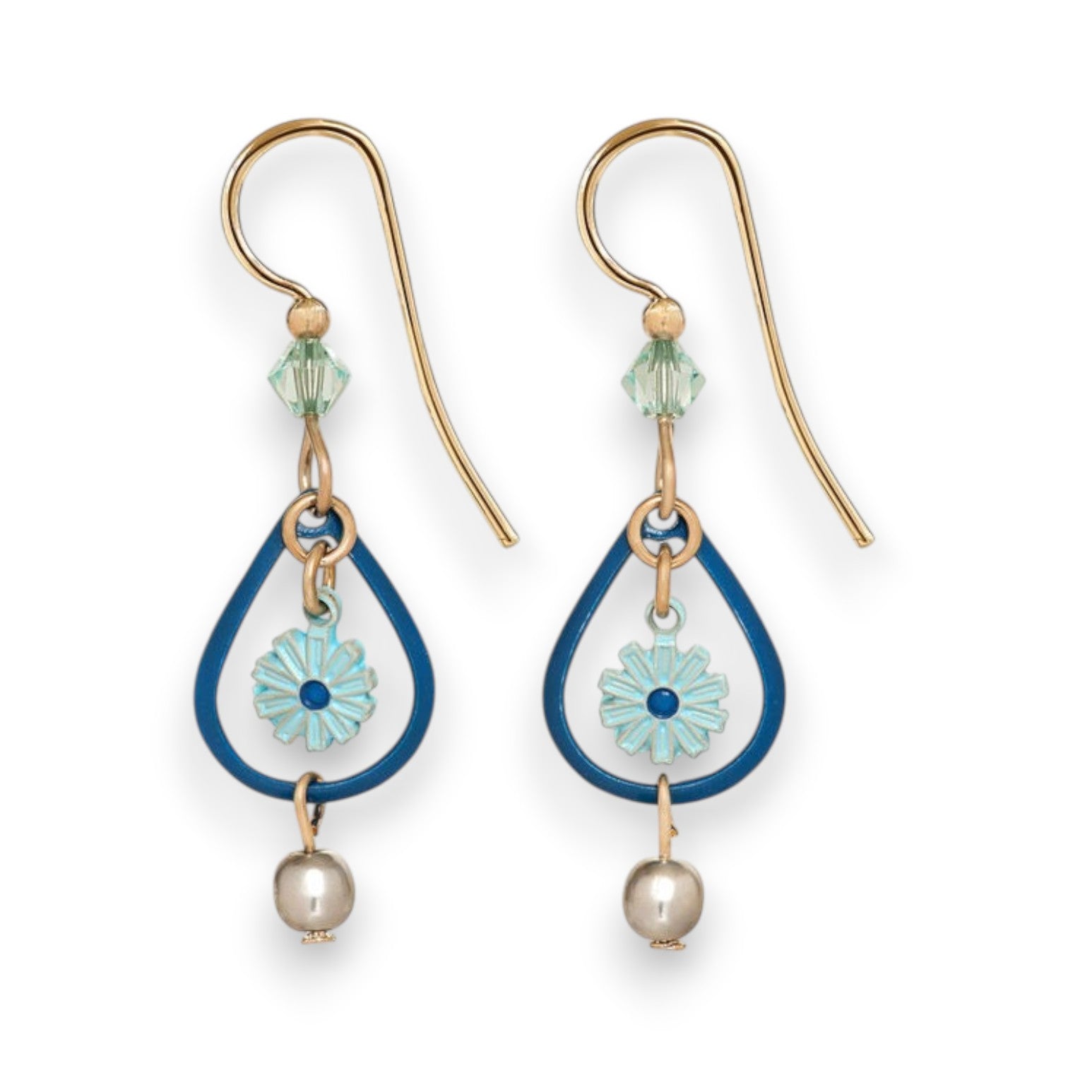 Silver Forest Blue Flower Teardrop Earrings NE-2240 - Mellow Monkey