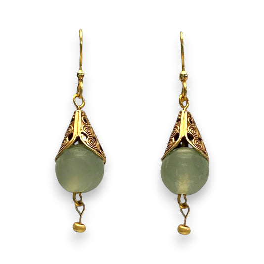 Silver Forest Fancy Green Bead Drop Earrings NE-2276