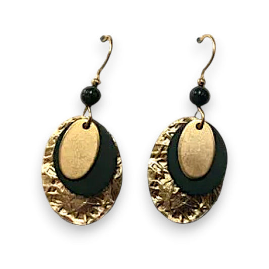 Silver Forest Gold and Black Layered Oval Earrings NE-2307