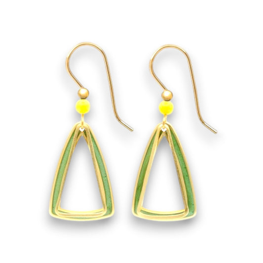 Silver Forest Green and Gold Modern Triangle Duet Earrings NE-2387