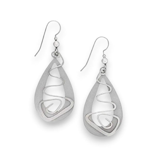 Silver Forest Earrings - Silver-tone Teardrops with Squiggle Hoop - NE-1000 - Mellow Monkey