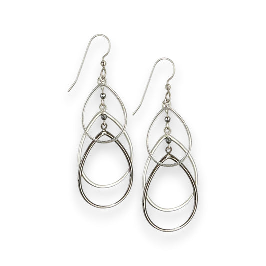 Silver Forest Triple Cutout Teardrop Layers Dangle Earrings - NE-0999 - Mellow Monkey