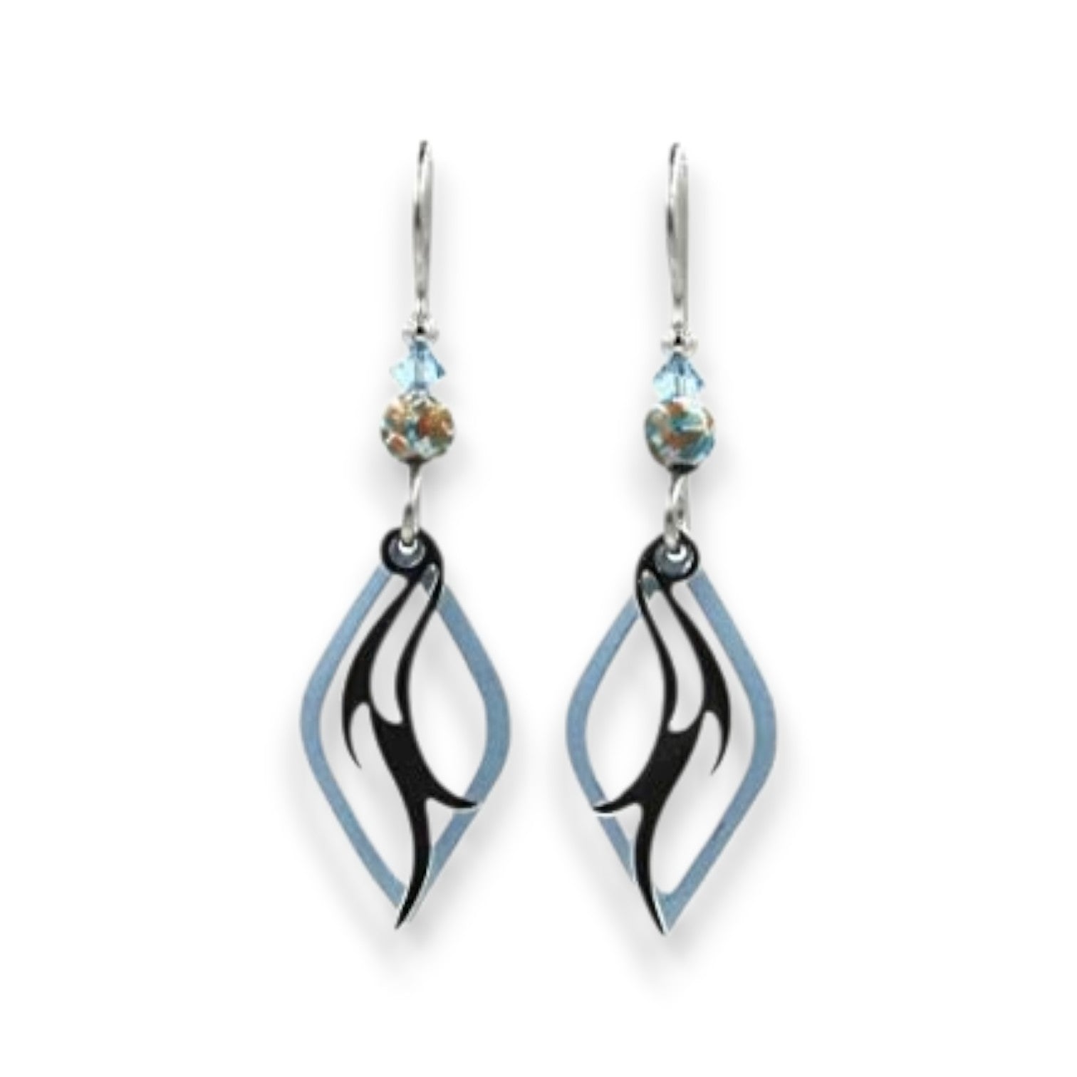 Silver Forest Light Blue Open Diamond Shape With Silver Plated Center Swirl Drop - Mellow Monkey