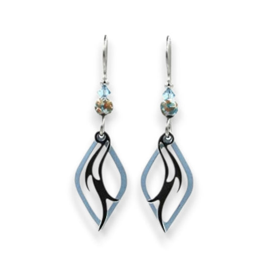 Silver Forest Light Blue Open Diamond Shape With Silver Plated Center Swirl Drop - Mellow Monkey