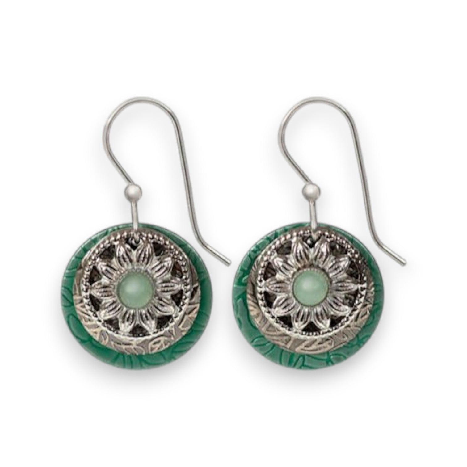 Silver Forest Silver Round Layers With Flowers Earrings - NE-0277D - Mellow Monkey