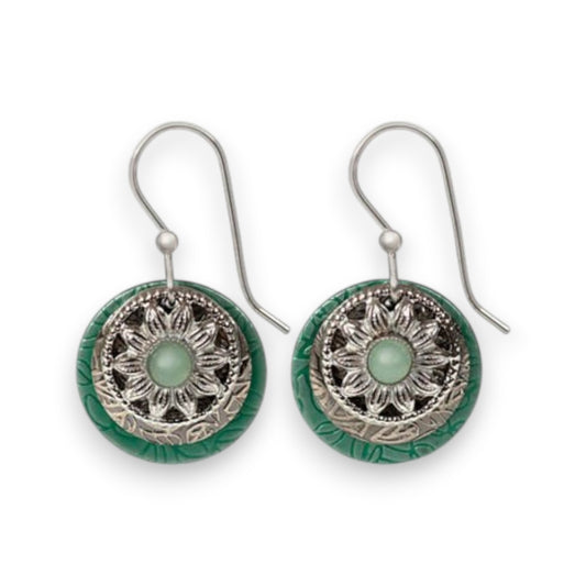 Silver Forest Silver Round Layers With Flowers Earrings - NE-0277D - Mellow Monkey
