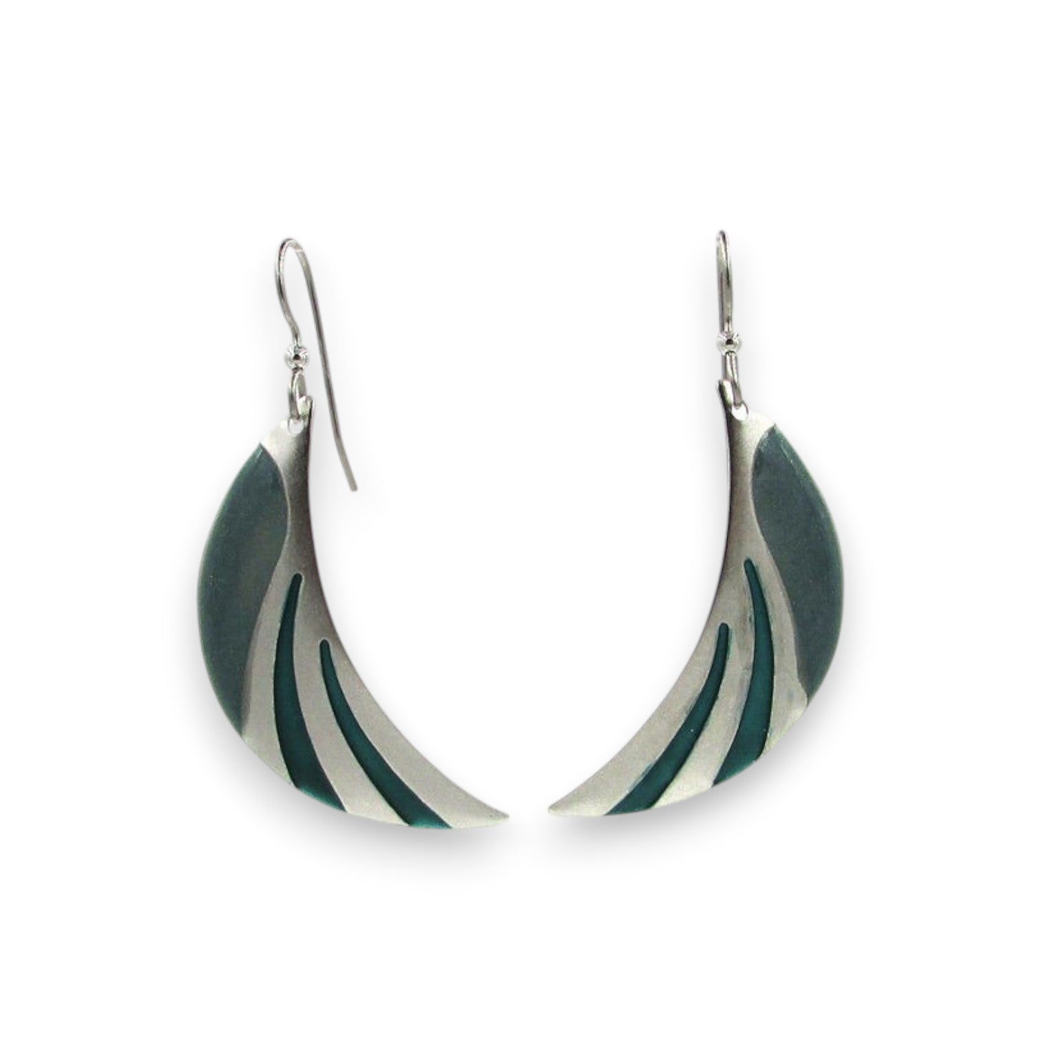 Silver Forest Crescent Moon Silver and Teal Drop Earrings NE-2088 - Mellow Monkey