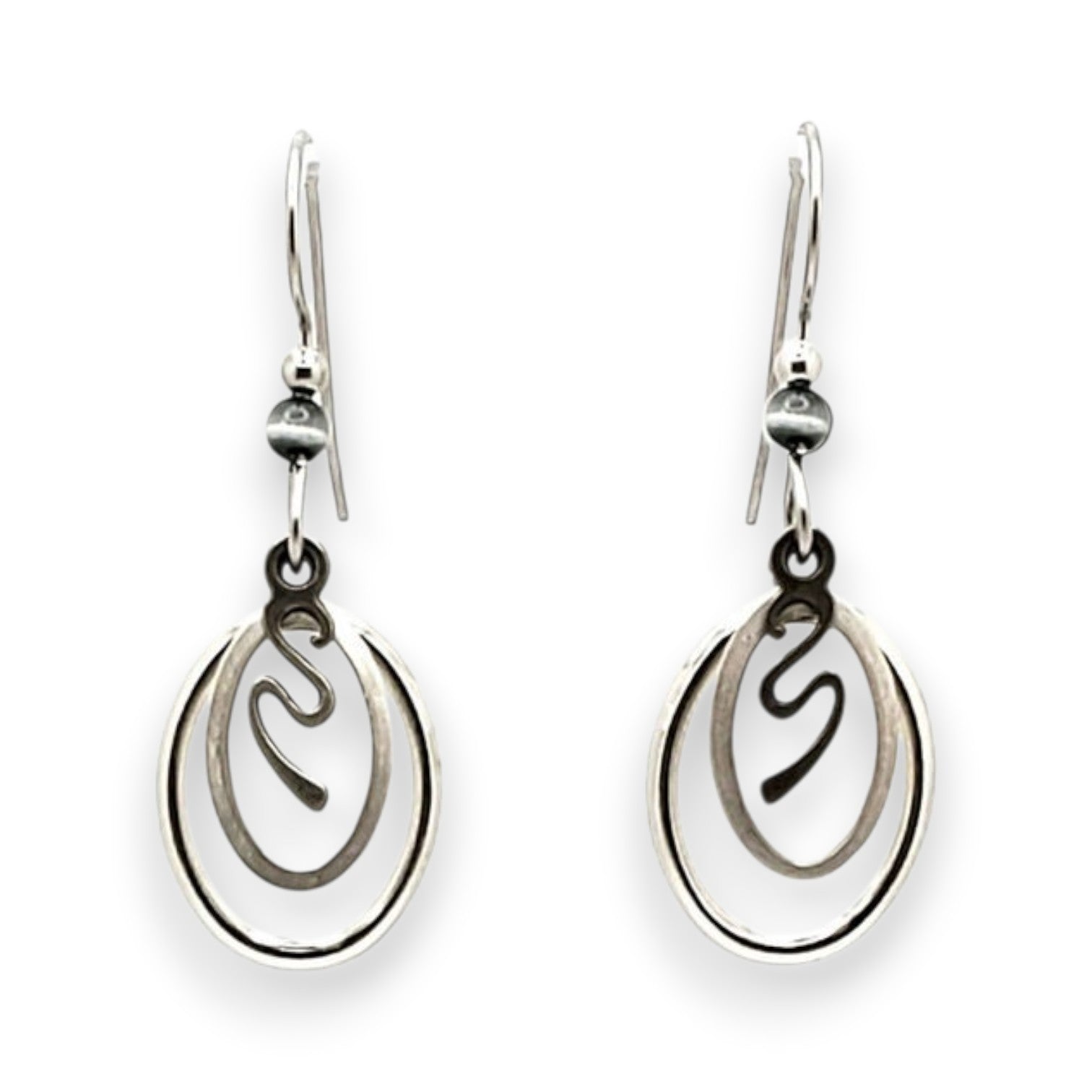 Silver Forest Silver-Tone Duo Metal Ovals Drop Earrings NE-2198 - Mellow Monkey