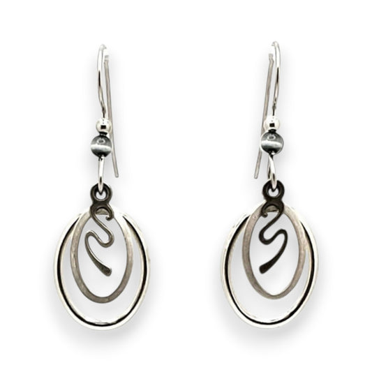 Silver Forest Silver-Tone Duo Metal Ovals Drop Earrings NE-2198 - Mellow Monkey