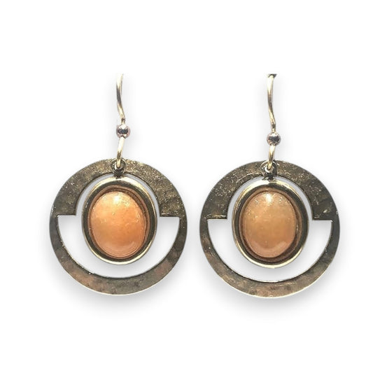 Silver Forest Hammered Frame & Oval Stone Earrings NE-2207 - Mellow Monkey