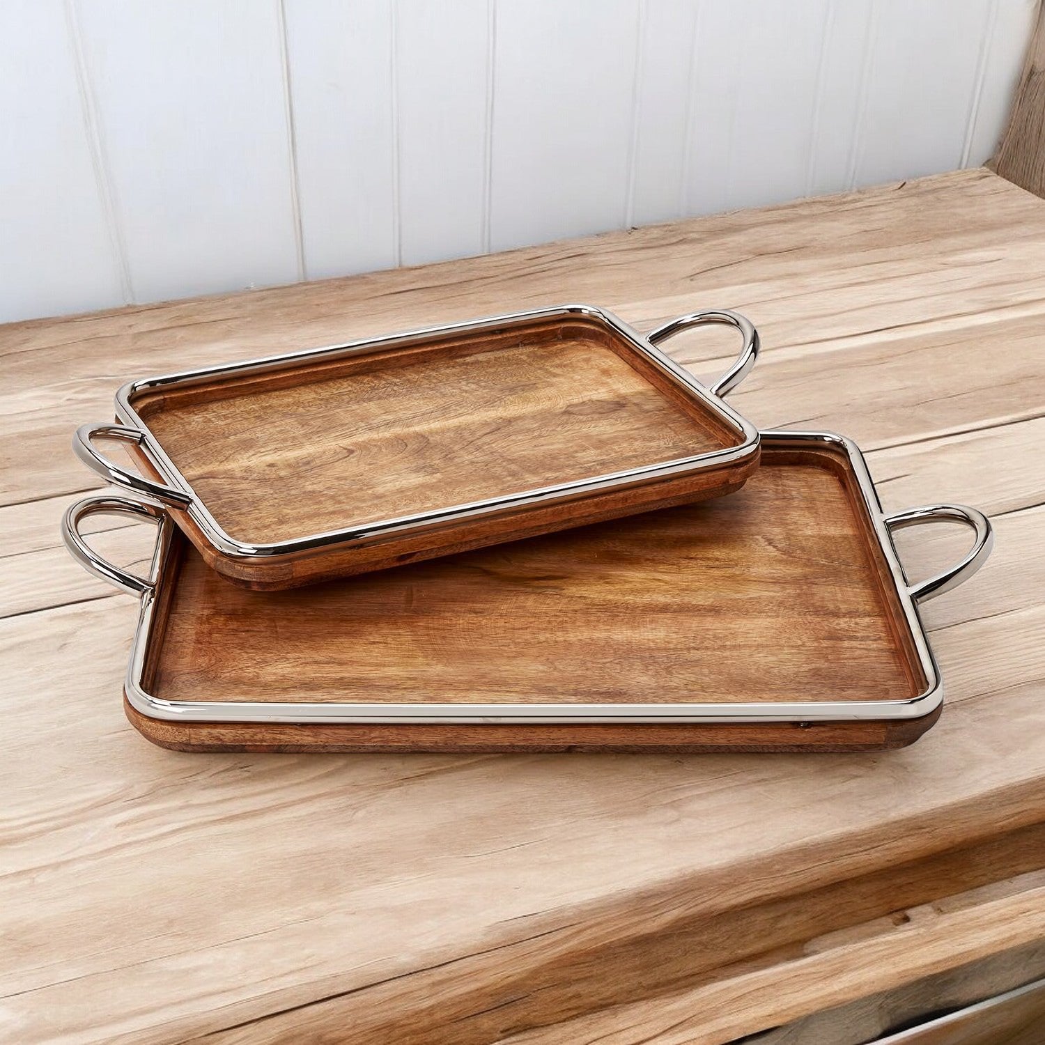 Bedford Grand Mango Wood and Steel Decorative Serving Tray - Mellow Monkey