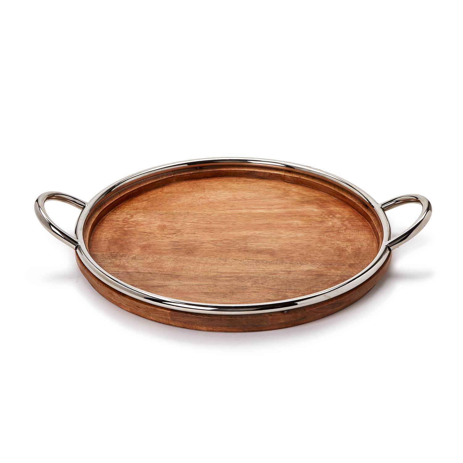 Bedford Grand Mango Wood and Steel Decorative Round Serving Tray - 19.5" - Mellow Monkey