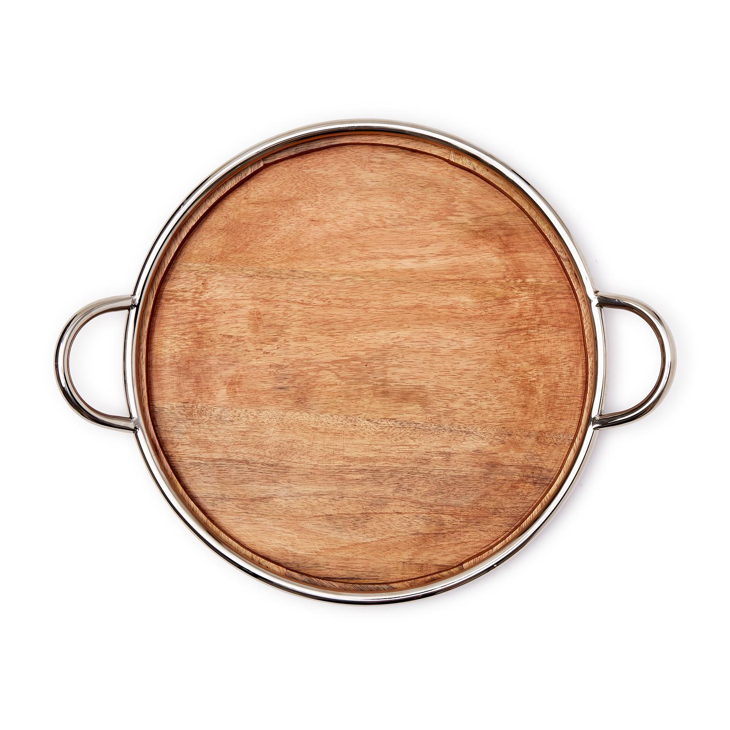 Bedford Grand Mango Wood and Steel Decorative Round Serving Tray - 19.5" - Mellow Monkey