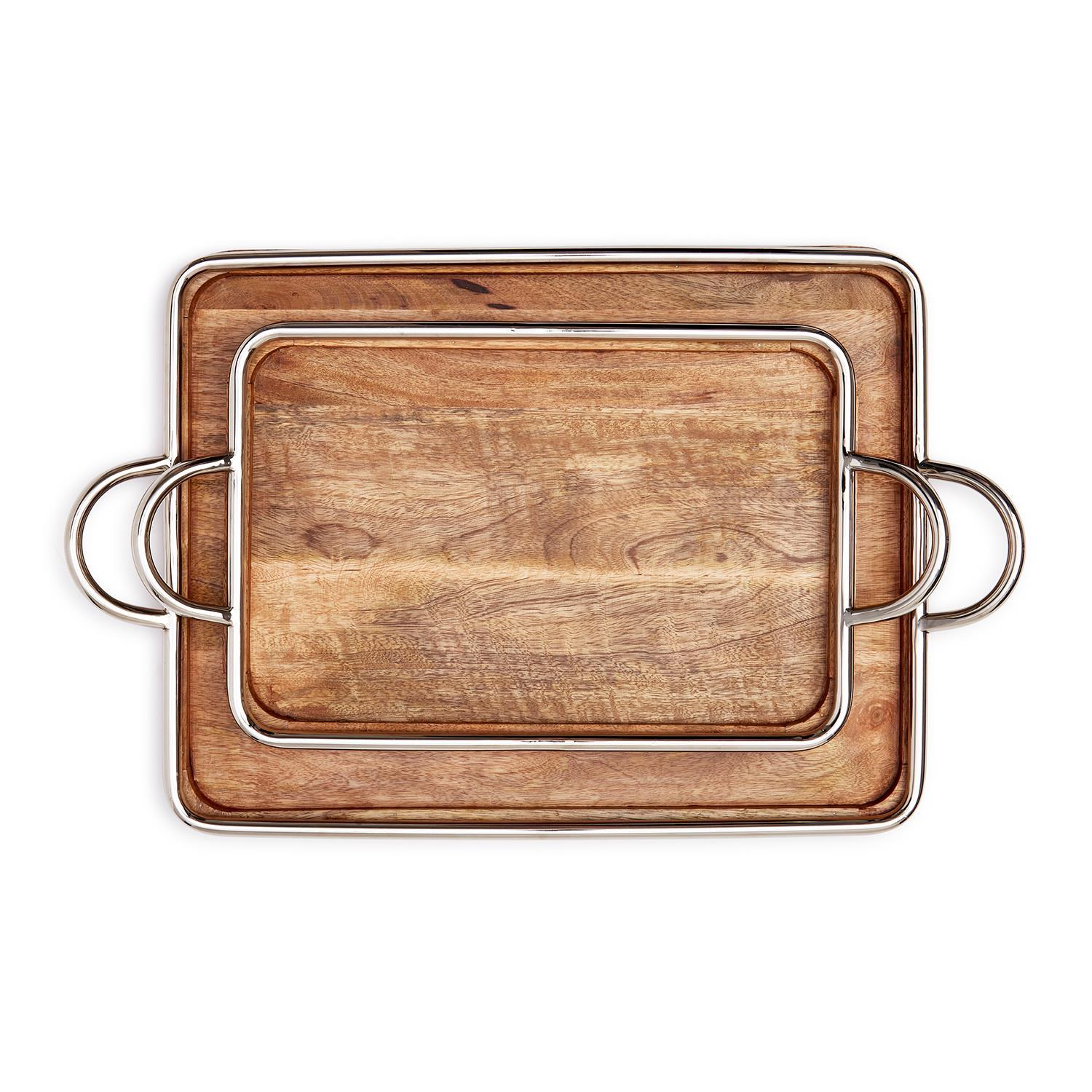 Bedford Grand Mango Wood and Steel Decorative Serving Tray - Mellow Monkey