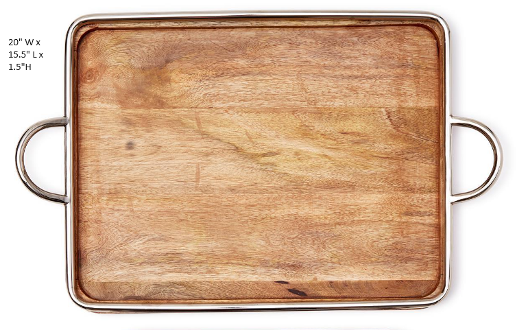 Bedford Grand Mango Wood and Steel Decorative Serving Tray - Mellow Monkey