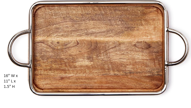 Bedford Grand Mango Wood and Steel Decorative Serving Tray - Mellow Monkey