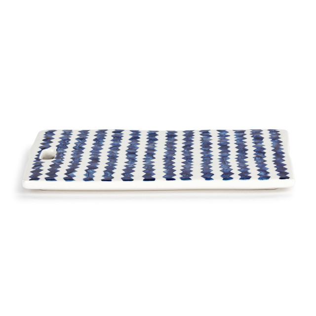 Blue and White Zigzag Stripe Ceramic Cutting Board - Mellow Monkey