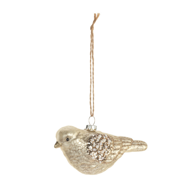 Gold Bird with Pearl Wings Ornament - 5-in - Mellow Monkey