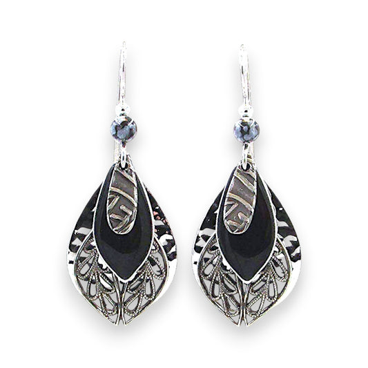 Silver Forest Black Enamel Four Layer Teardrop Earrings NE-1072A - Mellow Monkey