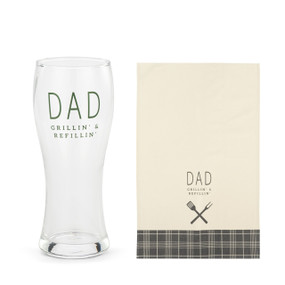 Dad Grillin' - Pilsner Glass and Towel Set - Mellow Monkey