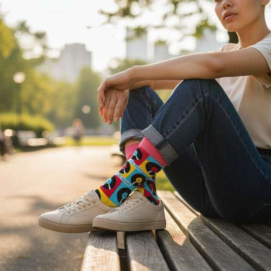 Retro Vinyl - Natural Bamboo Knit Socks - Mellow Monkey