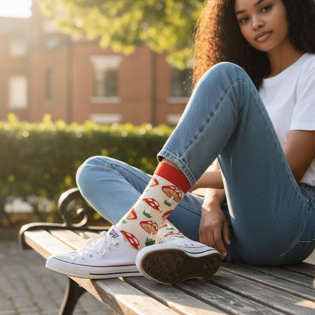 Mushrooms - Natural Bamboo Knit Socks - Mellow Monkey