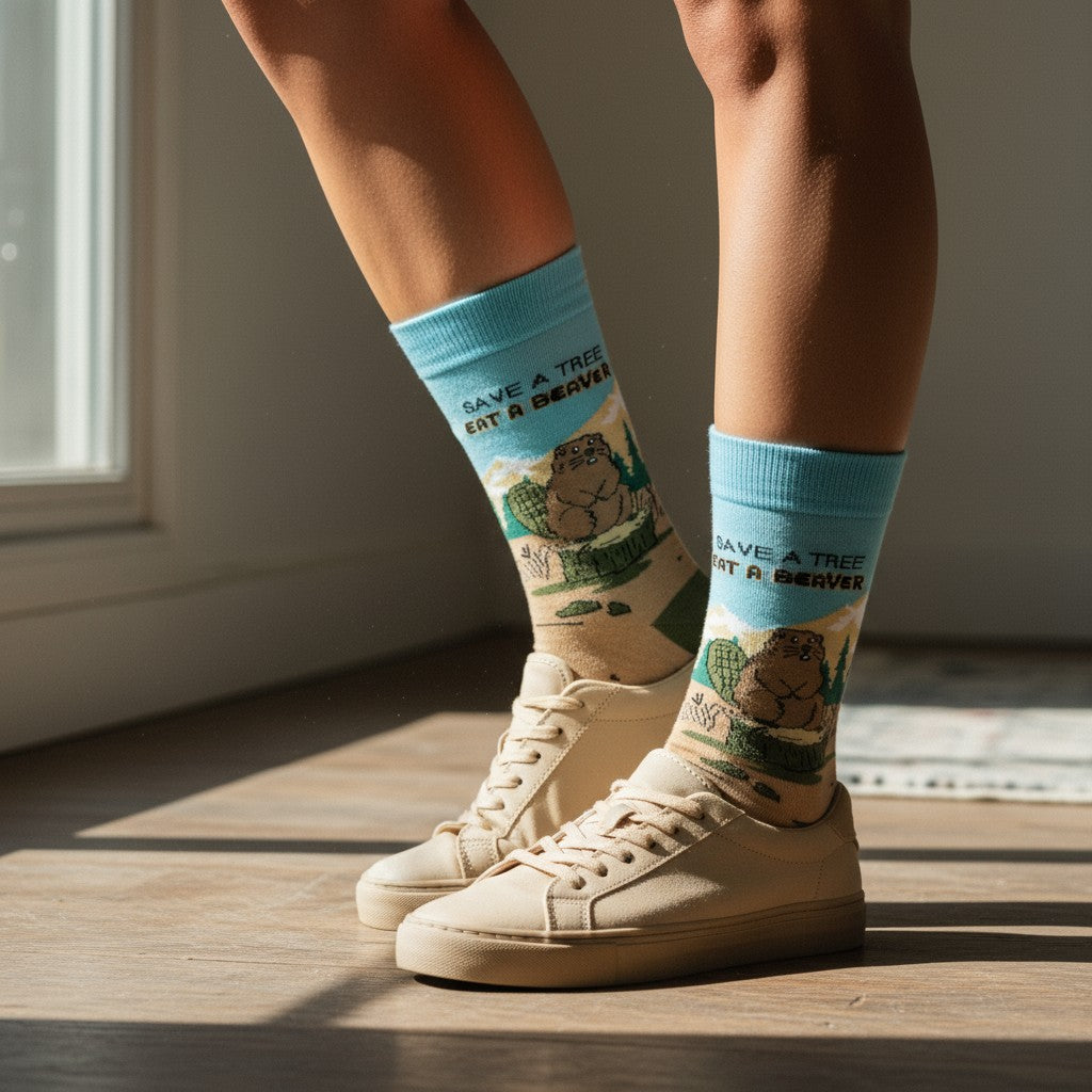 Eat a Beaver - Natural Bamboo Knit Socks - Mellow Monkey