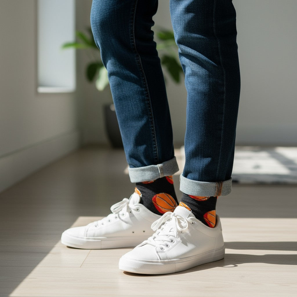 Basketballs - Natural Bamboo Knit Socks - Mellow Monkey