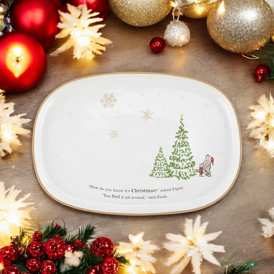 Christmas All Around - Oval Ceramic Platter - Winnie the Pooh - 15-1/2-in - Mellow Monkey