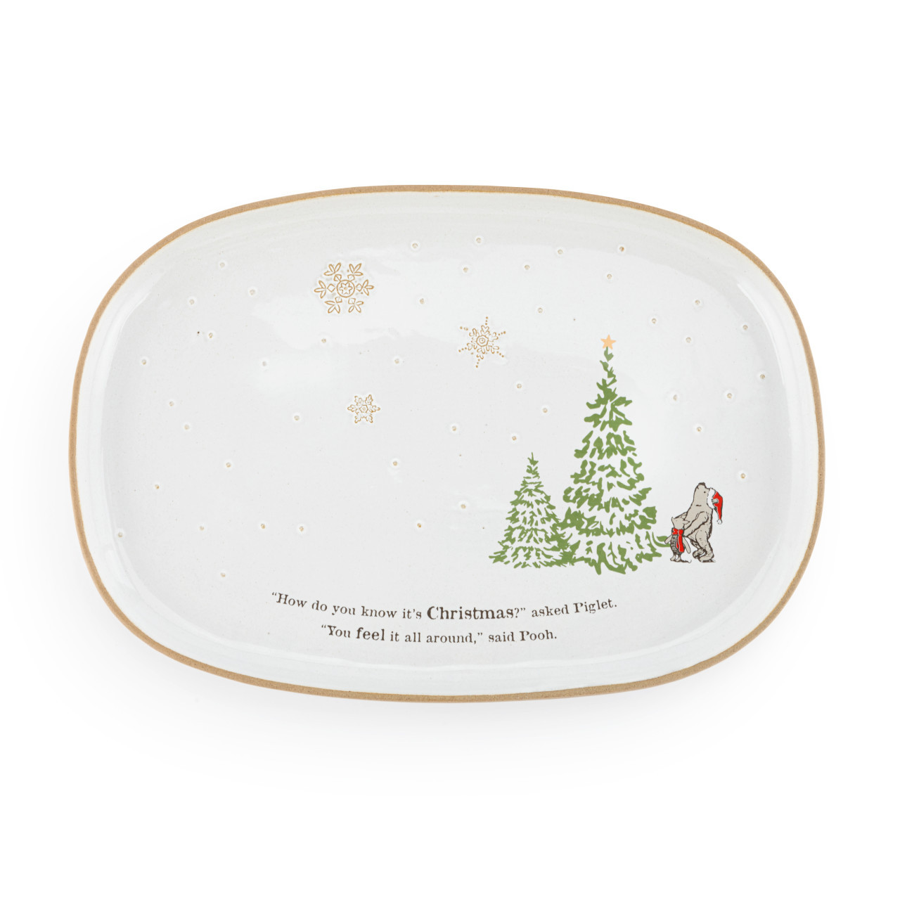 Christmas All Around - Oval Ceramic Platter - Winnie the Pooh - 15-1/2-in - Mellow Monkey