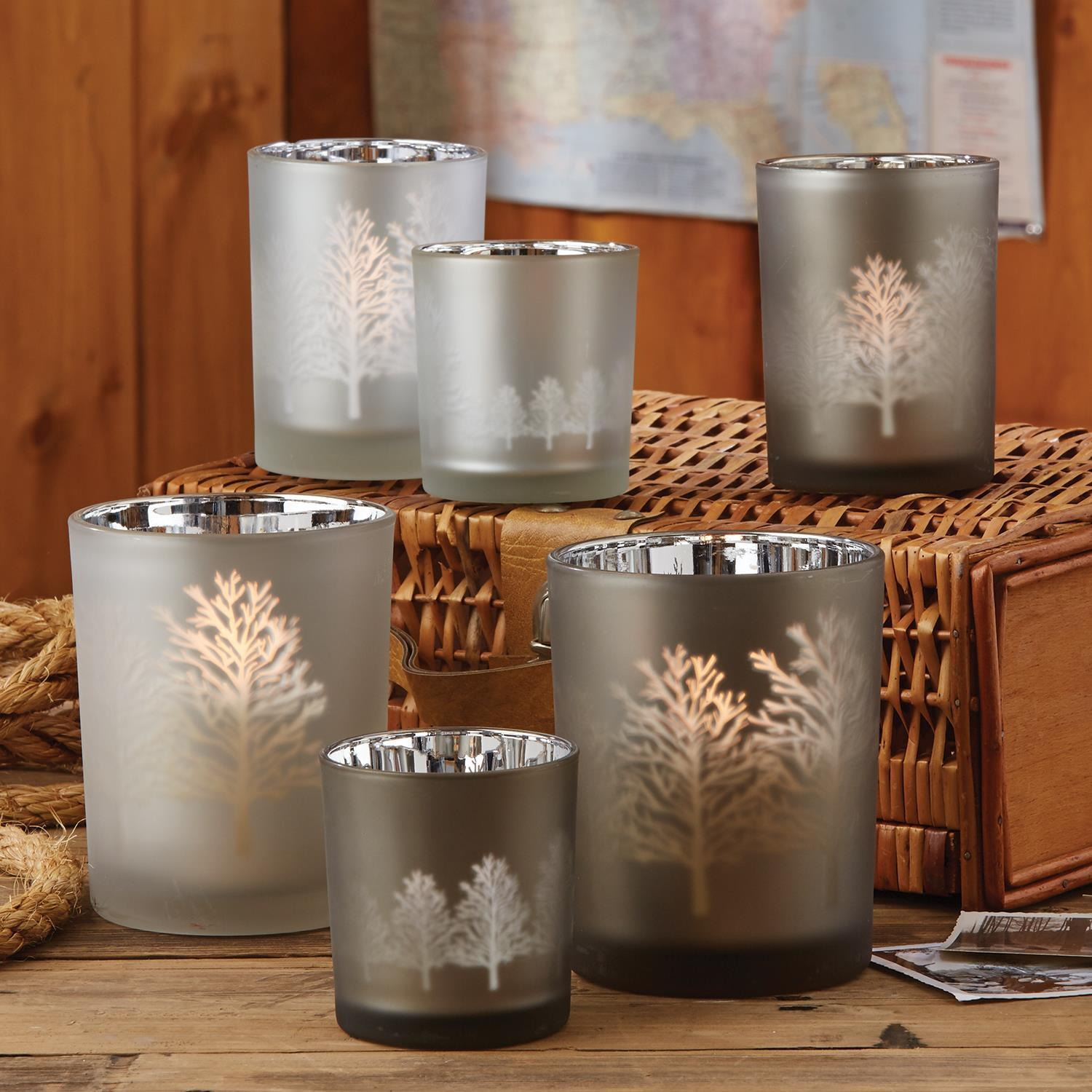 Forest Park Tree Silhouettes Frosted Tealight Candleholders - Mellow Monkey