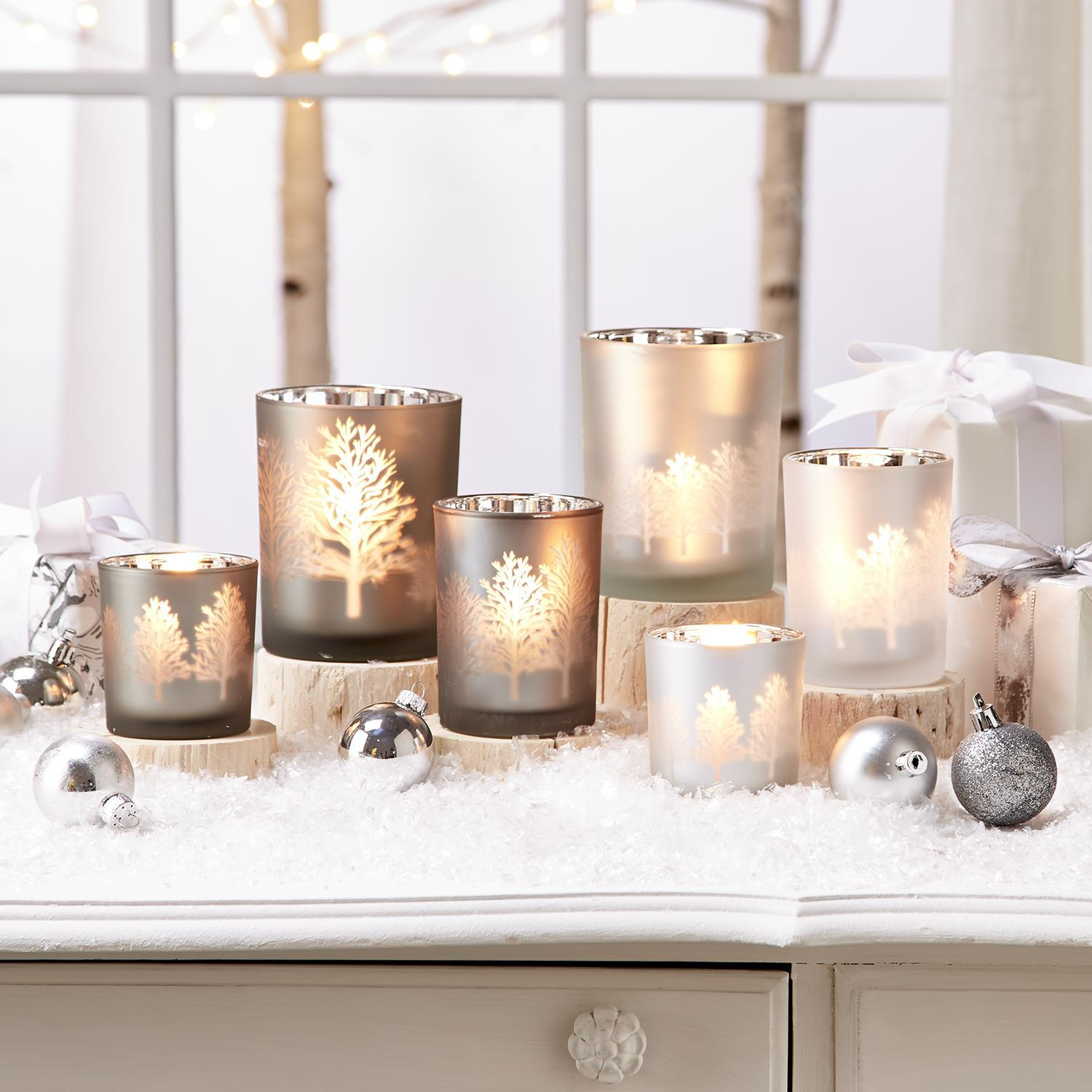 Forest Park Tree Silhouettes Frosted Tealight Candleholders - Mellow Monkey