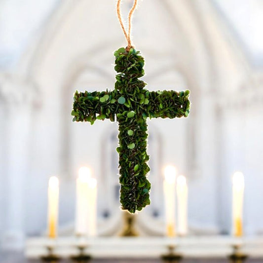 Small Boxwood Cross With Jute Hanger - Mellow Monkey