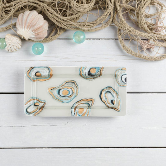 Oyster - Hand Painted Glass Platter - 15-in - Mellow Monkey