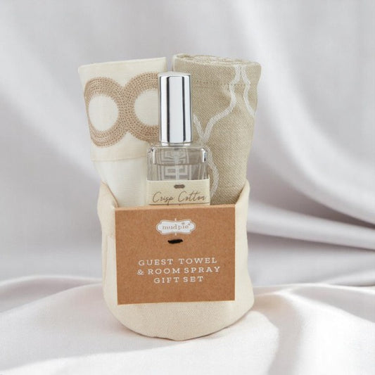 Crisp Cotton - Classic Guest Towel & Room Spray Gift Set - Mellow Monkey
