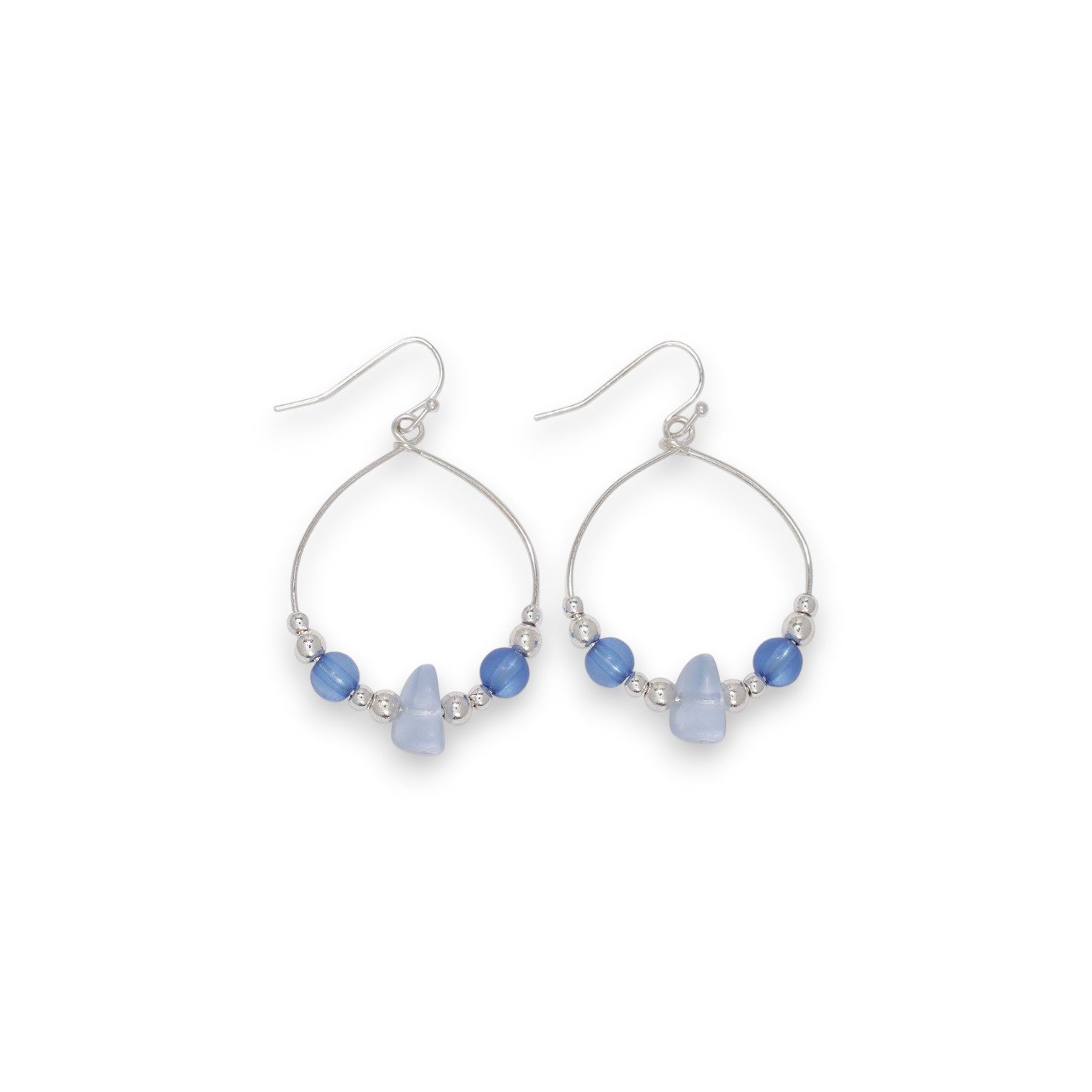 Silver Hoops With Blue Sea Glass - Earrings - Mellow Monkey