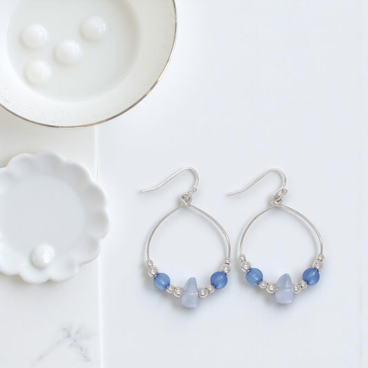 Silver Hoops With Blue Sea Glass - Earrings - Mellow Monkey