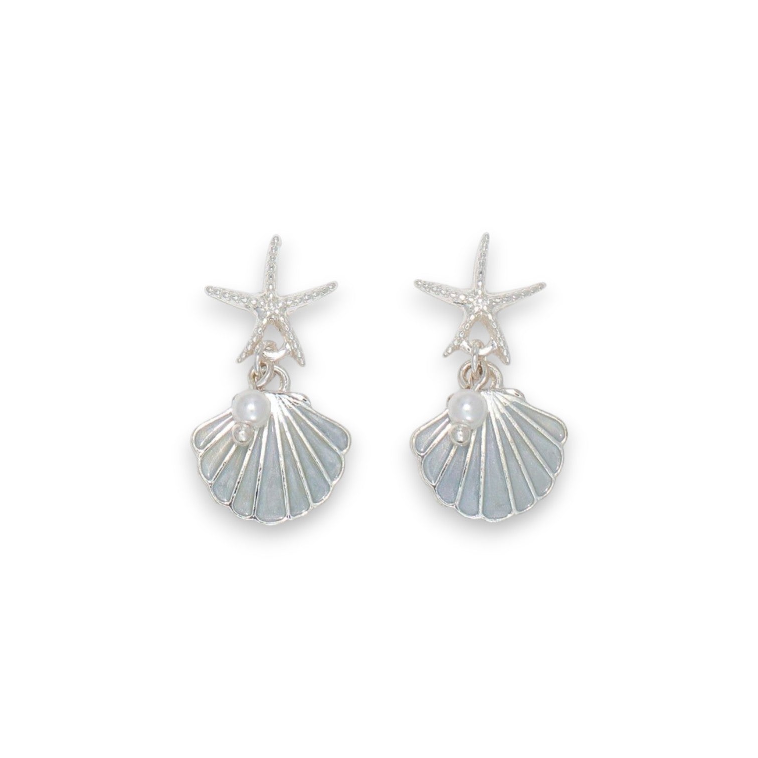 Starfish And Light Blue Enamel Shell - Earrings - Mellow Monkey